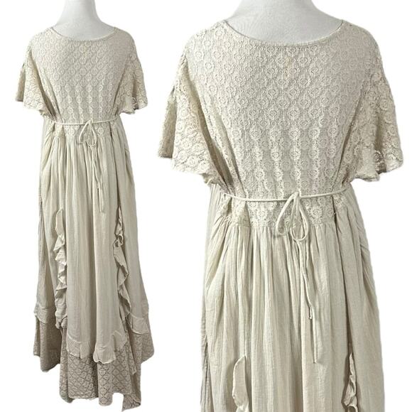 Free People Ethereal Bohemian Bring The Romance Midi Maxi Dress Neutral Medium - Picture 10 of 16